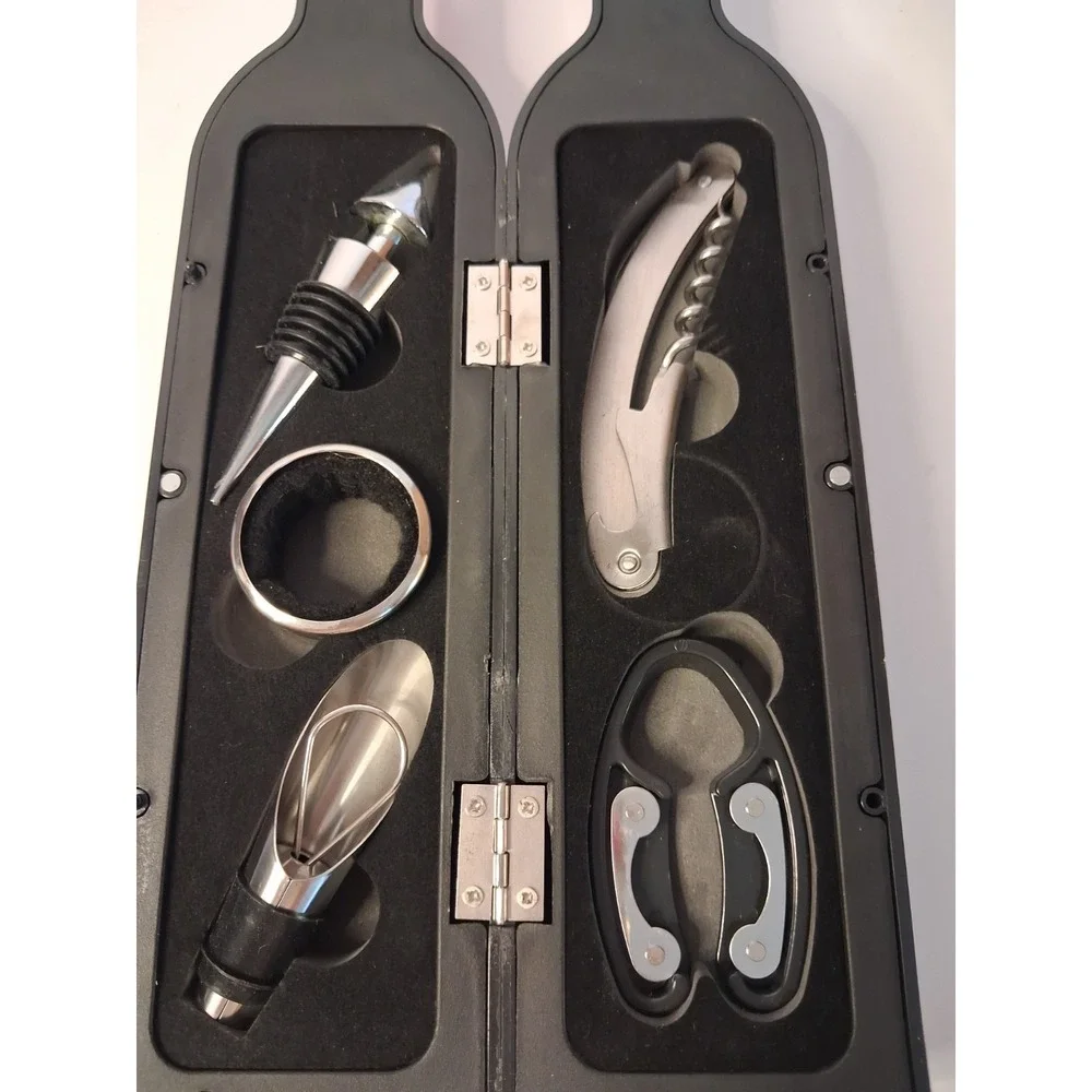 Wine Bottle Shaped 5-Piece Wine Accessory Gift Set Corkscrew Pourer Stopper 12